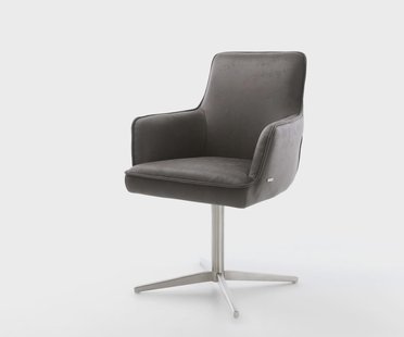 DELIFE Draaistoel Heira-Flex met armleuning microvelours antraciet vintage kruispoot roestvrij staal 360° draaibaar pocketveer kern