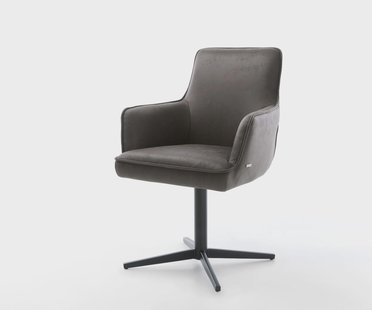 DELIFE Draaistoel Heira-Flex met armleuning microvelours antraciet vintage kruispoot zwart 360° draaibaar pocketveer kern