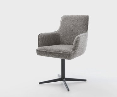 DELIFE Draaistoel Heira-Flex met armleuning bouclé zilver grijs kruispoot zwart 360° draaibaar pocketveer kern