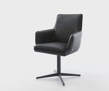 DELIFE Draaistoel Heira-Flex met armleuning echt leer zwart kruispoot zwart 360° draaibaar pocketveer kern