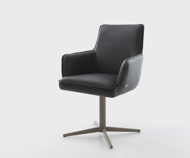 DELIFE Draaistoel Heira-Flex met armleuning echt leer zwart kruispoot afwerking met titanium 360° draaibaar pocketveer kern