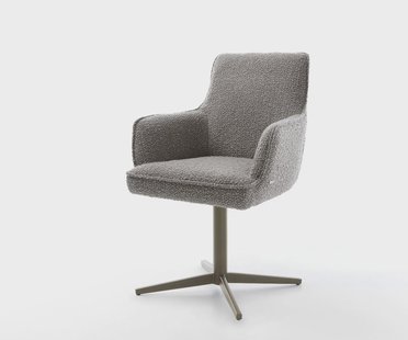 DELIFE Draaistoel Heira-Flex met armleuning bouclé zilver grijs kruispoot afwerking met titanium 360° draaibaar pocketveer kern