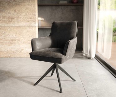 DELIFE Draaistoel Heira-Flex met armleuning microvelours antraciet vintage kruisframe breed zwart 360° draaibaar pocketveer kern
