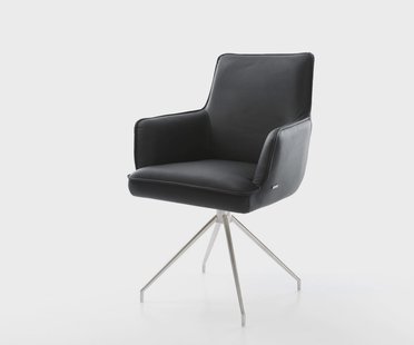 DELIFE Draaistoel Heira-Flex met armleuning echt leer zwart kruisframe conisch roestvrij staal 180° draaibaar pocketveer kern