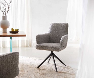 DELIFE Draaistoel Heira-Flex met armleuning bouclé zilver grijs kruisframe breed zwart 360° draaibaar pocketveer kern