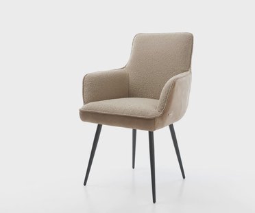 DELIFE Eetkamerstoel Heira-Flex met armleuning materiaalmix mud 4-poot conisch zwart pocketveer kern