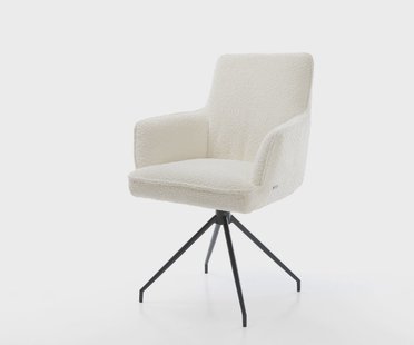 DELIFE Draaistoel Heira-Flex met armleuning bouclé wit kruisframe conisch zwart 180° draaibaar pocketveer kern