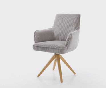 DELIFE Draaistoel Heira-Flex met armleuning koord zilver grijs houten frame hoekig natuur 180° draaibaar pocketveer kern