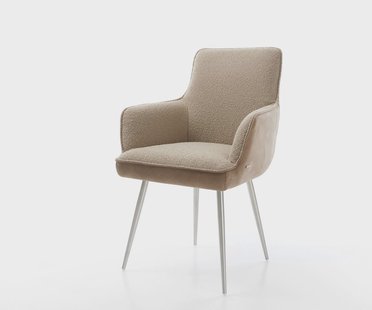 DELIFE Eetkamerstoel Heira-Flex met armleuning materiaalmix mud 4-poot conisch roestvrij staal pocketveer kern