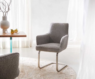 DELIFE Sledemodel Heira-Flex met armleuning bouclé zilver grijs sledemodel vlak roestvrij staal pocketveer kern