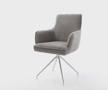 DELIFE Draaistoel Heira-Flex met armleuning bouclé zilver grijs kruisframe conisch roestvrij staal 180° draaibaar pocketveer kern