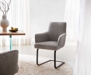 DELIFE Sledemodel Heira-Flex met armleuning bouclé zilver grijs sledemodel vlak zwart pocketveer kern