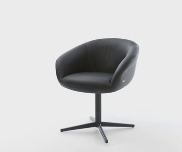 DELIFE Draaistoel Vinka-Flex met armleuning echt leer zwart kruispoot zwart 360° draaibaar pocketveer kern