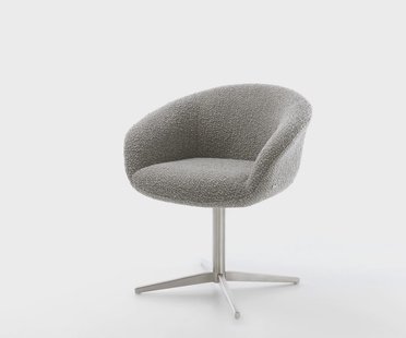 DELIFE Draaistoel Vinka-Flex met armleuning bouclé zilver grijs kruispoot roestvrij staal 360° draaibaar pocketveer kern