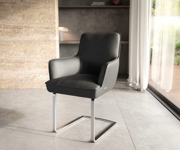 DELIFE Sledemodel Heira-Flex met armleuning echt leer zwart sledemodel vlak roestvrij staal pocketveer kern