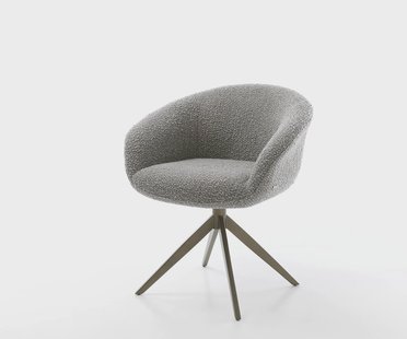 DELIFE Draaistoel Vinka-Flex met armleuning bouclé zilver grijs kruisframe breed afwerking met titanium 360° draaibaar pocketveer kern