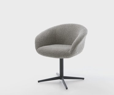 DELIFE Draaistoel Vinka-Flex met armleuning bouclé zilver grijs kruispoot zwart 360° draaibaar pocketveer kern