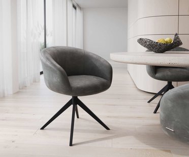 DELIFE Draaistoel Vinka-Flex met armleuning microvelours antraciet vintage kruisframe breed zwart 360° draaibaar pocketveer kern