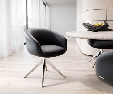 DELIFE Draaistoel Vinka-Flex met armleuning echt leer zwart kruisframe breed roestvrij staal 360° draaibaar pocketveer kern