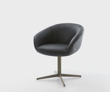 DELIFE Draaistoel Vinka-Flex met armleuning echt leer zwart kruispoot afwerking met titanium 360° draaibaar pocketveer kern