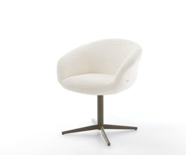 DELIFE Draaistoel Vinka-Flex met armleuning bouclé wit kruispoot afwerking met titanium 360° draaibaar pocketveer kern