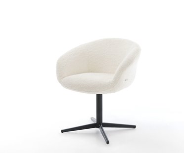 DELIFE Draaistoel Vinka-Flex met armleuning bouclé wit kruispoot zwart 360° draaibaar pocketveer kern