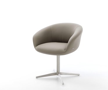 DELIFE Draaistoel Vinka-Flex met armleuning echt leer mud kruispoot roestvrij staal 360° draaibaar pocketveer kern