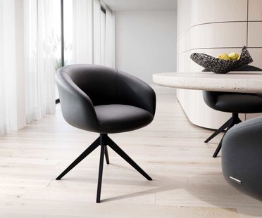 DELIFE Draaistoel Vinka-Flex met armleuning echt leer zwart kruisframe breed zwart 360° draaibaar pocketveer kern