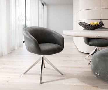 DELIFE Draaistoel Vinka-Flex met armleuning microvelours antraciet vintage kruisframe breed roestvrij staal 360° draaibaar pocketveer kern