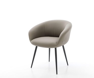 DELIFE Eetkamerstoel Vinka-Flex met armleuning echt leer mud 4-poot conisch zwart pocketveer kern