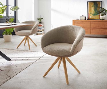 DELIFE Draaistoel Vinka-Flex met armleuning materiaalmix mud houten frame hoekig natuur 180° draaibaar pocketveer kern