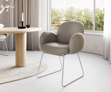 DELIFE Eetkamerstoel Nube-Flex met armleuning echt leer mud slipframe roestvrij staal pocketveer kern