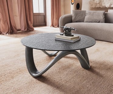 DELIFE Salontafel Tanju 90x90 cm metallic zilver met grijs reliëfglas