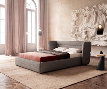 DELIFE Simea 140x200 cm bouclé zilvergrijs gestoffeerd bedframe