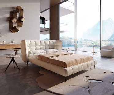 DELIFE Gestoffeerd-bedframe Capujo 140x200 cm Bouclé Crème-Wit