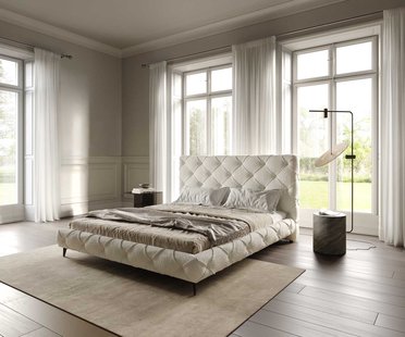 DELIFE Nayara gestoffeerd bedframe 180x200 cm bouclé crème-wit