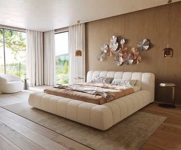 DELIFE Gestoffeerd bed Cutio 180x200 cm Bouclé crème-wit