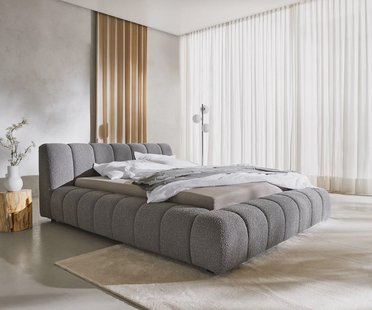 DELIFE Cutio 140x200 cm bouclé zilvergrijs gestoffeerd bedframe