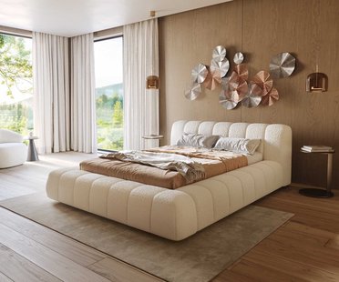 DELIFE Cutio 140x200 cm bouclé crèmewit gestoffeerd bedframe