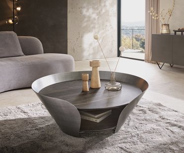 DELIFE Salontafel Skafi 100x40 cm Keramisch Laminam® Noir Desir Bruin metaal zilver