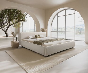 DELIFE Gestoffeerd-bed Shona 180x200 cm Bouclé crème-wit