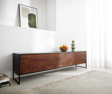 DELIFE Dressoir Vaag 200 cm Sheesham natuur mango zwart 4 deuren