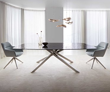 DELIFE Eetkamertafel Edge Boot 240x120 Glas smelten rokerig zwart 3D-Relief kruisframe rechthoek RVS