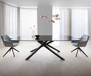 DELIFE Eetkamertafel Edge Boot 240x120 Glas smelten rokerig zwart 3D-Relief kruisframe rechthoek zwart