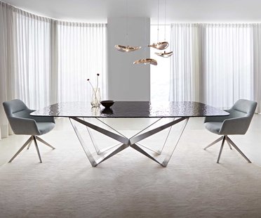 DELIFE Eetkamertafel Edge Boot 240x120 Glas smelten rokerig zwart 3D-Relief spider vlak staal RVS