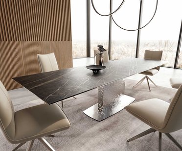 DELIFE Eetkamertafel Edge 200-300x100 keramiek Laminam®Noir Desir bruin Wave RVS uitschuifbaar