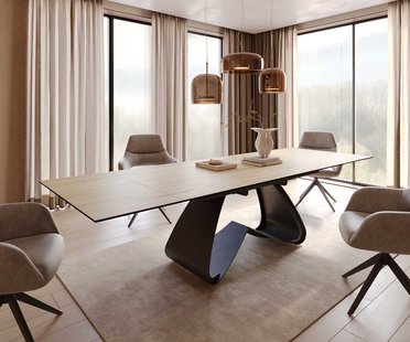 DELIFE Eetkamertafel Edge 200-300x100 keramiek Laminam® Sabbia eiken kleur W-frame zwart uitschuifbaar