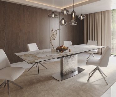 DELIFE Eetkamertafel Edge 200-300x100 keramiek Minas Melange wit-beige Wave RVS uitschuifbaar