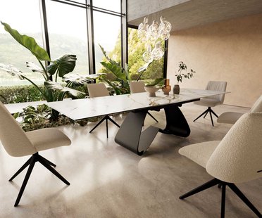 DELIFE Eetkamertafel Edge 200-300x100 keramiek Calacatta Luxe wit-goud-grijs W-frame zwart uitschuifbaar