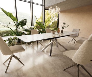 DELIFE Eetkamertafel Edge 200-300x100 keramiek Calacatta Luxe wit-goud-grijs kruisframe rechthoek RVS uitschuifbaar